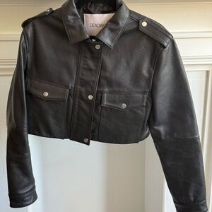 Deadwood cropped leather moto jacket
